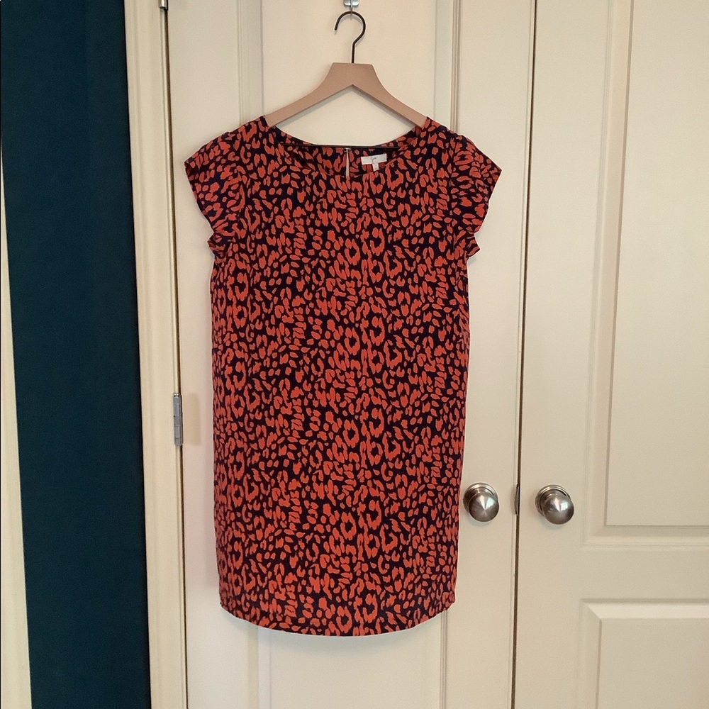 Joie Weaver Silk Shift Dress Navy/Red Leopard Print Large